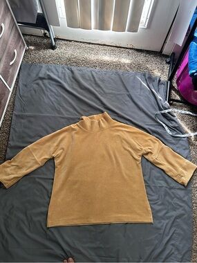Rafaella Neutral Camel Ribbed Mock-Neck Top